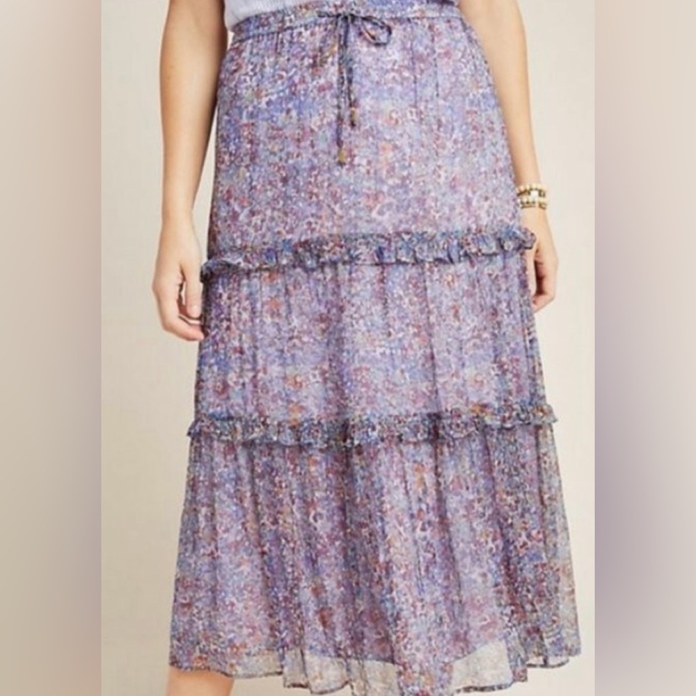 By Anthropologie Purple Floral Maxi Skirt size 2